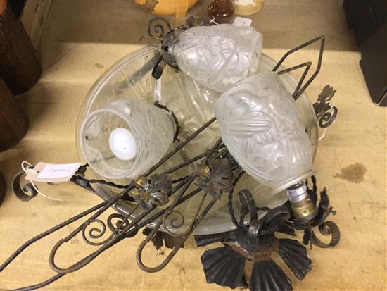 French glass & iron hanging lamp(-)